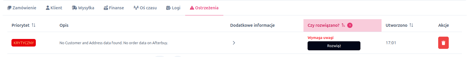 Widok ostrzeżeń
